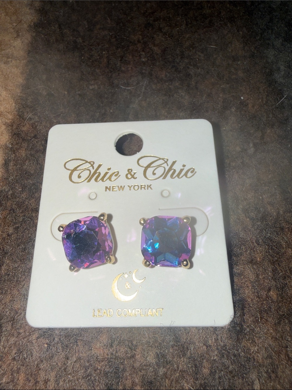 Purple Iridescent Cushion Stud Earrings